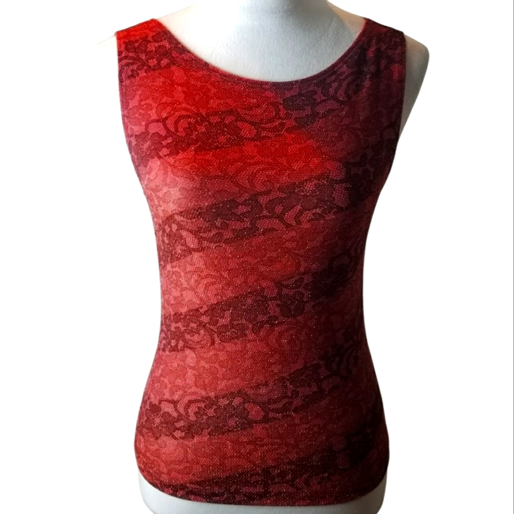 KONA Brick Red Sleeveless Sparkly Stretchy Top
